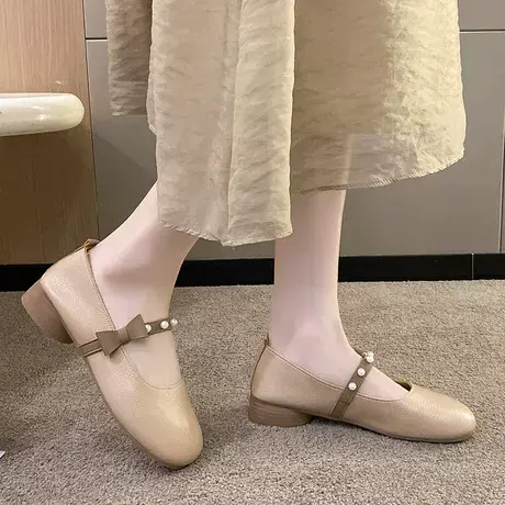 玛丽珍女鞋2023年夏季新款浅口平底豆豆鞋晚晚风仙女配裙外出ins商品大图