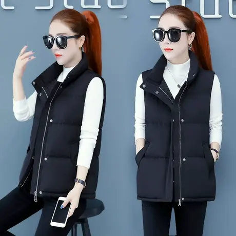 2023新款秋冬羽绒棉马甲女外套保暖背心短款棉衣坎肩修身马夹外穿商品大图
