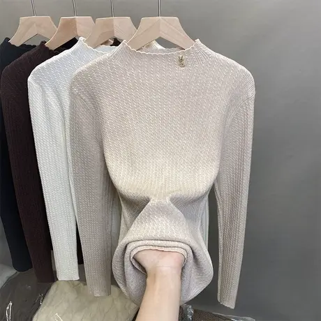 半高领麻花毛衣女打底衫2023秋冬新款套头外穿针织衫洋气内搭上衣商品大图