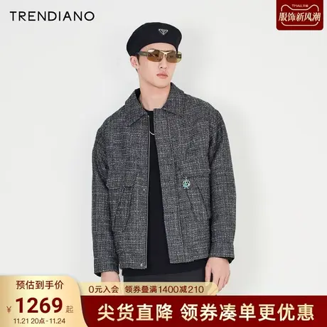 TRENDIANO休闲夹克2023春夏季新款翻领上衣时尚搭配帅气男士外套商品大图