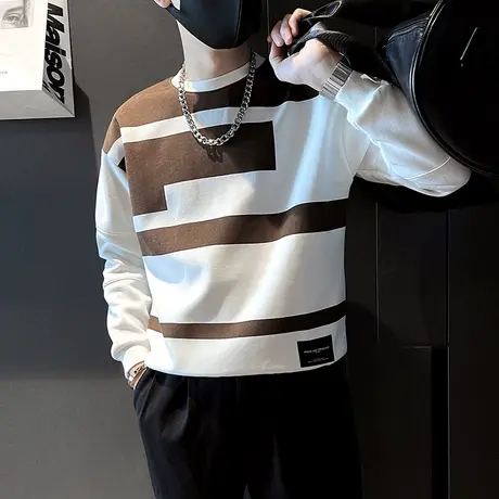 个性卫衣2023新款秋季潮牌男装上衣小众潮ins拼色休闲长袖T恤体恤商品大图