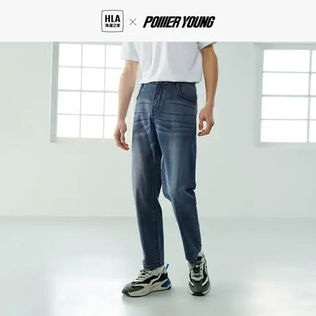 HLA/海澜之家POWER YOUNG牛仔裤2023春夏新款直筒水洗九分裤子男图片