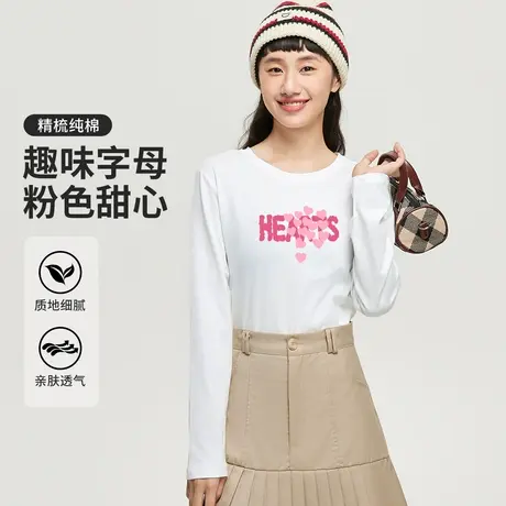 真维斯Z+女装 休闲百搭秋季新款长袖T恤打底衫圆领小清新印花上衣商品大图