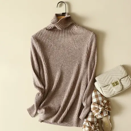 秋冬新款堆堆高领加厚套头毛衣女士修身内搭针织显瘦打底衫女上衣商品大图