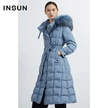INSUN恩裳线上专选冬季高克重格纹毛领羽绒服商品大图