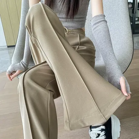 微喇西装裤女2023秋季新款高腰显瘦休闲窄版垂感抽绳松紧腰喇叭裤商品大图