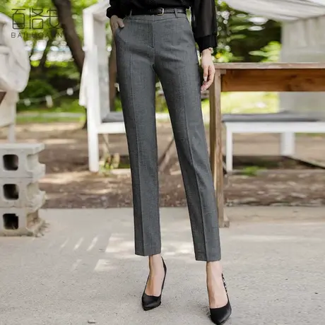 百洛安烟管裤女高腰显瘦九分裤春季新款气质通勤百搭小脚裤西装裤图片
