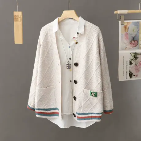 秋冬针织外套女宽松大码2024新款女装秋慵懒风毛衣开衫学院风上衣图片