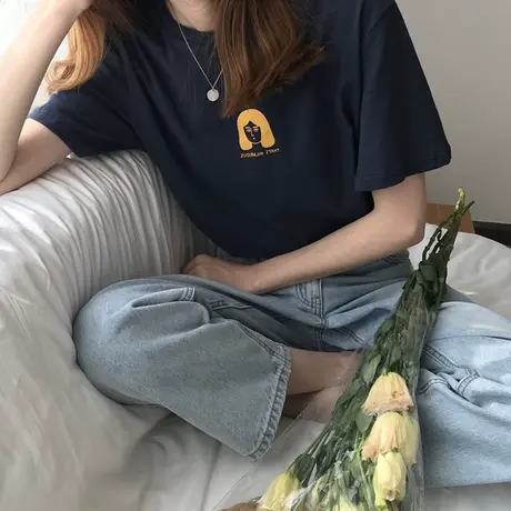 半袖女2024年夏季新款韩版百搭短袖t恤女ins潮网红港风复古女上衣商品大图