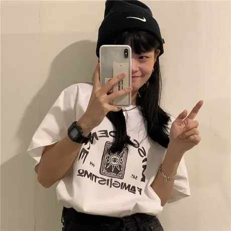 原创~2023新款夏季小众设计感宽松纯棉百搭短袖T恤女上衣ins白色图片