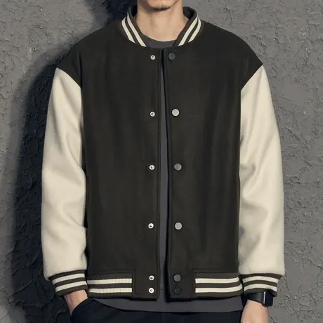 奕飏复古拼接毛呢外套男秋冬 男生棒球服休闲棉衣男潮牌棉服夹克图片