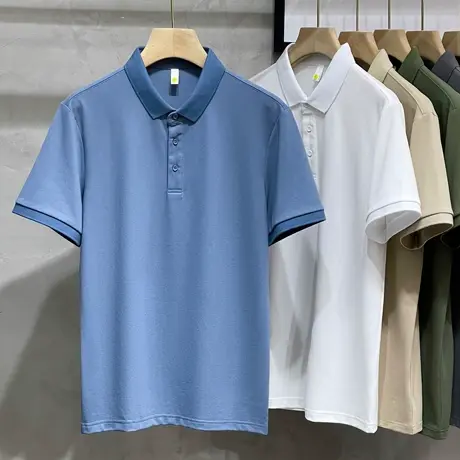 纯色polo衫男士短袖夏季商务修身基础款高级感男装t恤2023新款潮商品大图
