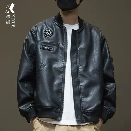 复古PU皮衣男士春秋外套2025秋冬宽松大码美式男款机车皮夹克外衣商品大图