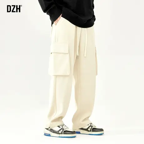 男士米色工装裤子男春夏款宽松直筒休闲裤秋季垂感阔腿裤2023新款商品大图