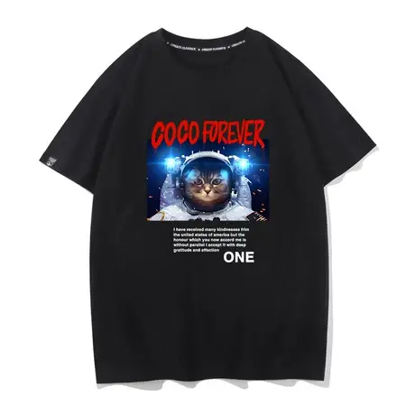 秀洛nasa太空宇航员夏季2022年新款半袖卡通猫纯棉短袖t恤男半袖商品大图