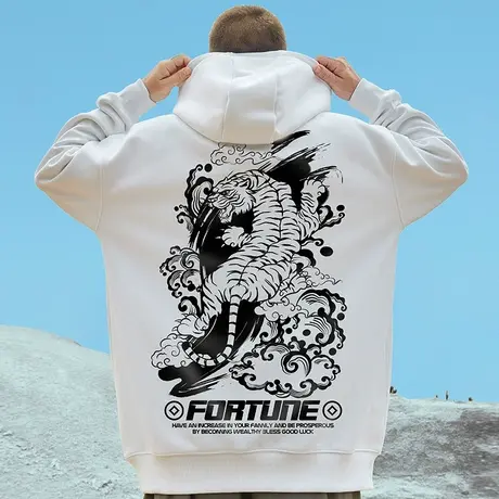 2024秋冬新款加肥加大卫衣男连帽加绒潮牌ins老虎头宽松大码男装图片