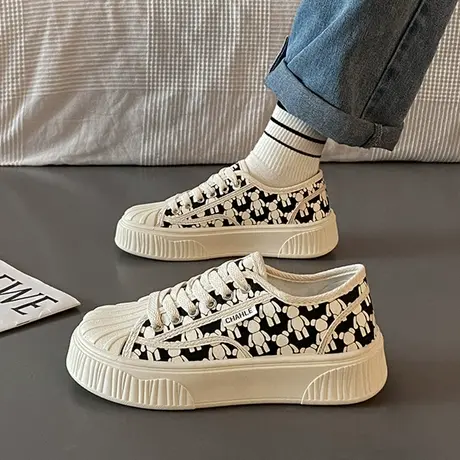 鞋子女春秋帆布鞋2023年新款爆款超火小白鞋学生厚底百搭小众板鞋商品大图