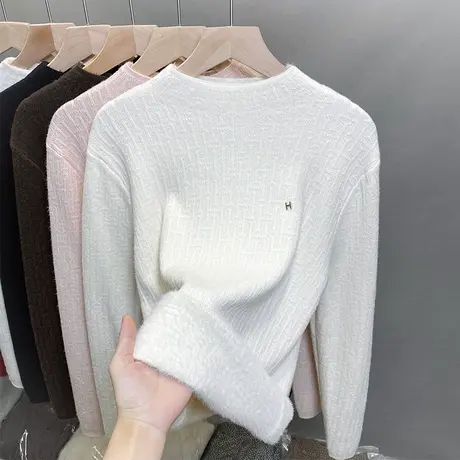 一体绒半高领毛衣女加绒加厚打底衫2023秋冬新款针织衫内搭上衣潮商品大图