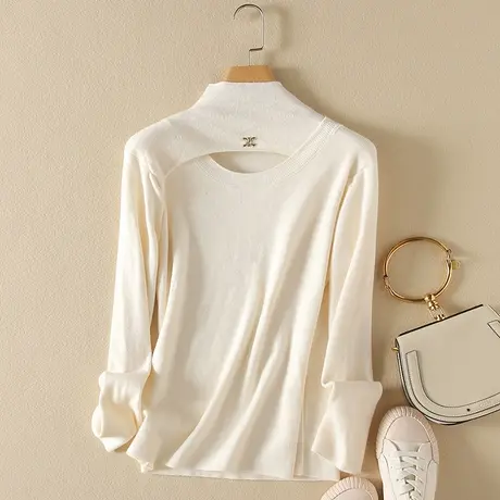 半高领毛衣女春装内搭新款韩版宽松套头加厚百搭长袖针织打底衫女商品大图