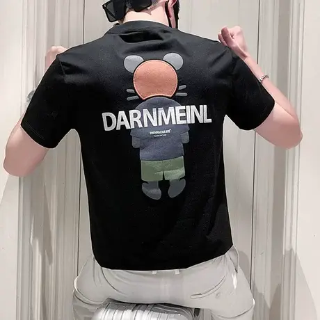 设计感短袖T恤男潮流痞帅个性半截袖男装2023新款ins潮牌夏装上衣商品大图