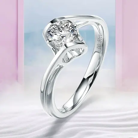 珂兰 白18K金钻石戒指钻戒30分50分天使之吻结婚求婚戒指女定制商品大图