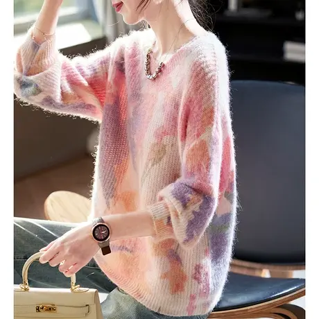 宝诗黎圆领蝙蝠袖亮片毛衣春季慵懒百搭针织上衣2024新款洋气女装商品大图