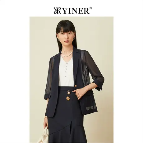 【醋酸系列】YINER音儿女装夏网纱三醋酸休闲西装短外套商品大图
