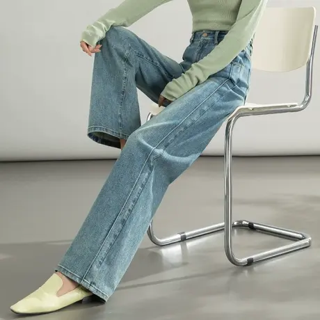 高腰阔腿牛仔裤女2024新款裤子春秋女裤宽松长裤窄版直筒裤烟筒裤商品大图