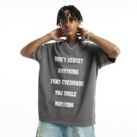 Nuthink加肥加大美式街头字母短袖男潮牌潮流做旧水洗T恤半袖夏季商品大图