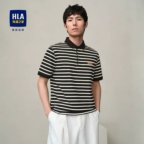 HLA/海澜之家麻烦星球系列短袖Polo2024春夏新款翻领条纹短袖男商品大图