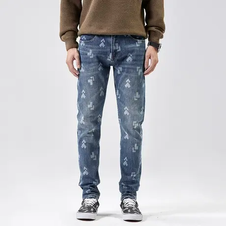 美式牛仔裤男2024新款宽松直筒春秋款潮牌潮流印花高街男士裤子商品大图