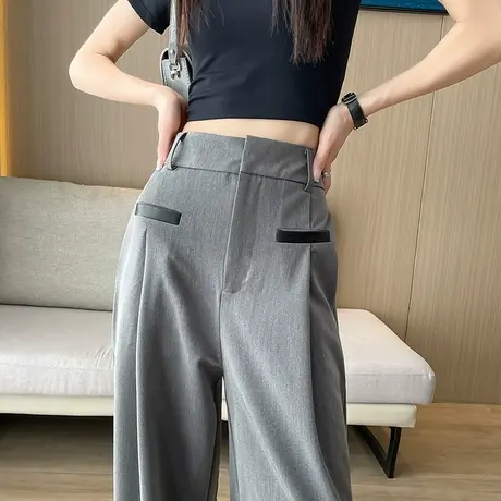 灰色西装裤女高腰垂感薄款春秋新款宽松显瘦窄版阔腿直筒休闲裤子图片