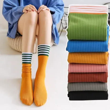 嘟嘟袜女韩版学院风丢丢袜堆堆袜女秋冬杨紫同款百搭潮流个性条纹商品大图