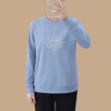 小领口卫衣睡衣上衣单件棉女士长袖套头无帽商品大图