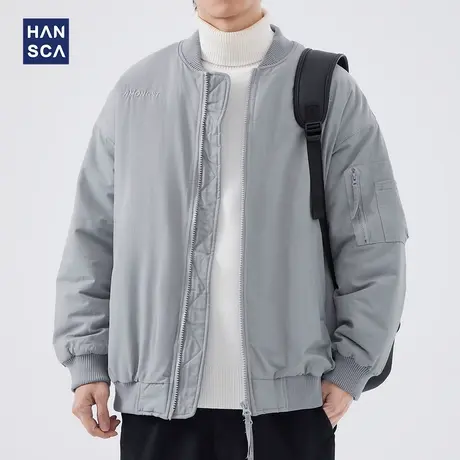 hansca美式潮牌棒球领棉衣男冬季新款加厚刺绣防风飞行员夹克外套商品大图