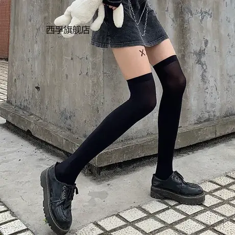 过膝袜夏季薄款天鹅绒袜子女白丝袜长筒黑色jk大腿高筒ins潮夏天商品大图