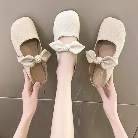 蝴蝶结包头半拖鞋女2023年夏季新款外穿温柔平底气质凉拖仙女凉鞋商品大图