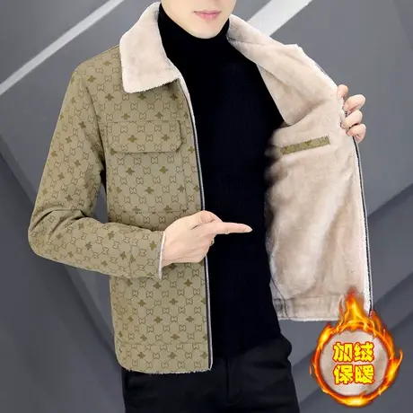 加绒加厚工装皮夹克男士帅气保暖防风机车服冬季潮流毛领皮衣外套商品大图