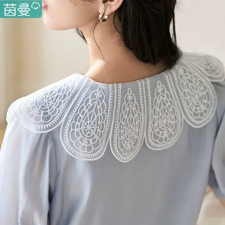 茵曼天丝衬衫2024新款娃娃领短袖衬衣仙女上衣夏季减龄洋气设计感图片