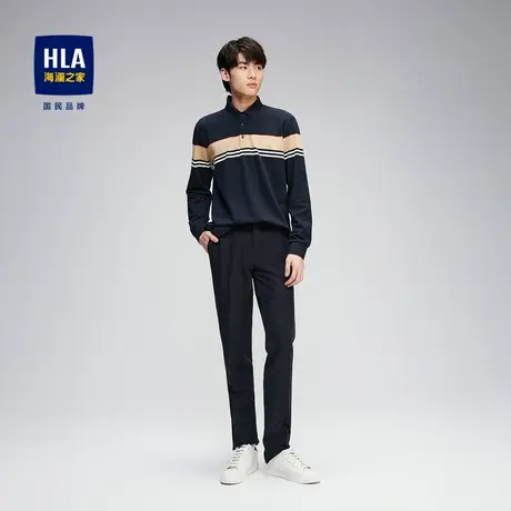 HLA/海澜之家2023撞色条纹长袖POLO衫柔软珠地舒适保罗T恤男商品大图