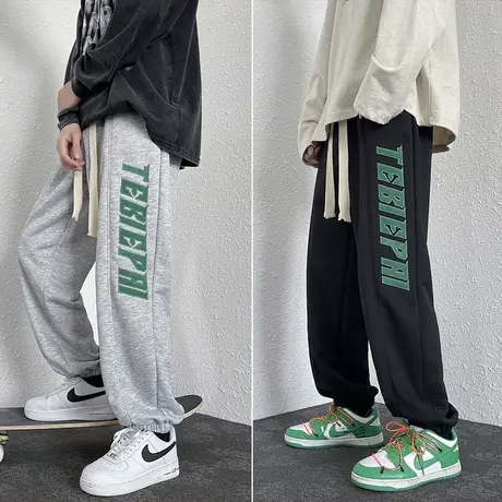 春秋季美式运动裤男潮牌束脚字母刺绣工装休闲宽松卫裤子ins潮流商品大图