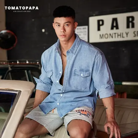 TOMATOPAPA春秋23新款长袖衬衫外穿百搭空调套衫薄外套男青年上衣商品大图