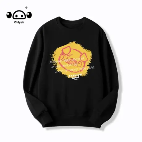 春秋装新款小猪印花情侣卫衣男女同穿纯棉圆领套头宽松外套潮牌商品大图