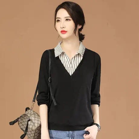 韩潮袭人POLO领假两件条纹T恤女2023秋季新款宽松休闲长袖上衣薄图片