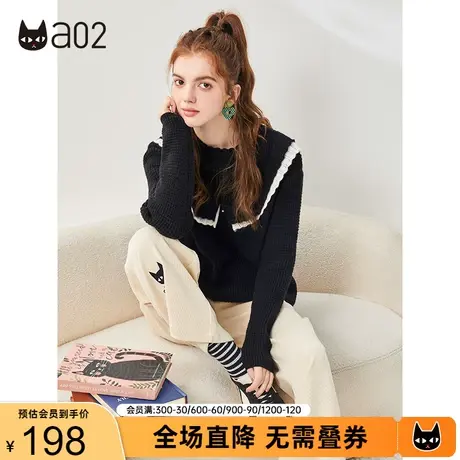 a02黑色半高领针织毛衫女秋冬新品甜美设计感时尚修身毛衫商品大图