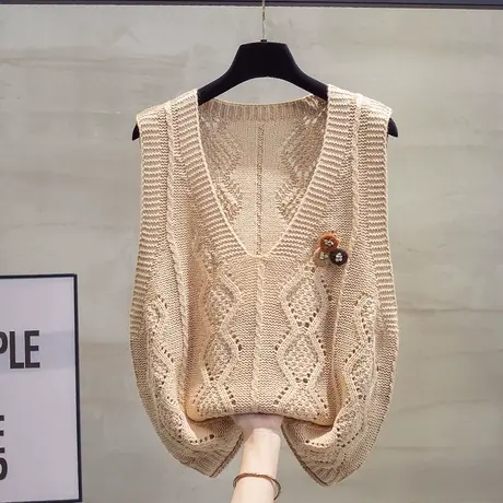 镂空v领针织马甲背心女2023秋装新款宽松外穿马夹叠穿毛衣坎肩潮商品大图