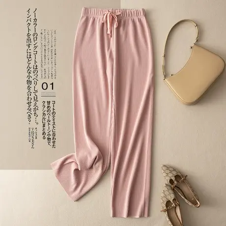 享永子竖条纹休闲长裤女松紧腰文艺复古宽松休闲显瘦女裤2023秋季商品大图