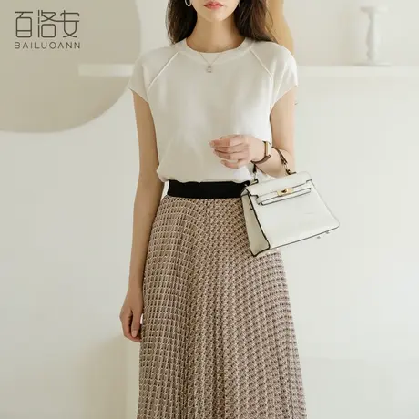 百洛安天丝圆领短袖针织衫女薄夏季新款时尚小衫纯色百搭T恤上衣图片