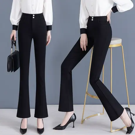 休闲微喇裤女秋季新款黑色高腰显瘦小个子直筒裤修身百搭喇叭裤潮图片