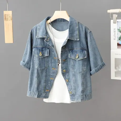 夏季新款短款薄款短袖牛仔衬衫外套女韩版小个子小众上衣开衫外搭图片